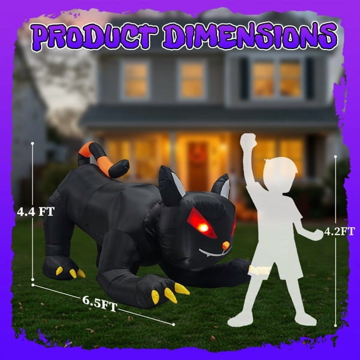 6.5FT Halloween Inflatable Animated Black Cat, Weather-Resistant Polyester, Quick Inflation with Stakes/Ropes for Yard/Patio