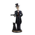 35" Halloween Skeleton Butler Floor Statue with Serving Tray & Black Cat, Gothic Resin Entryway Decor