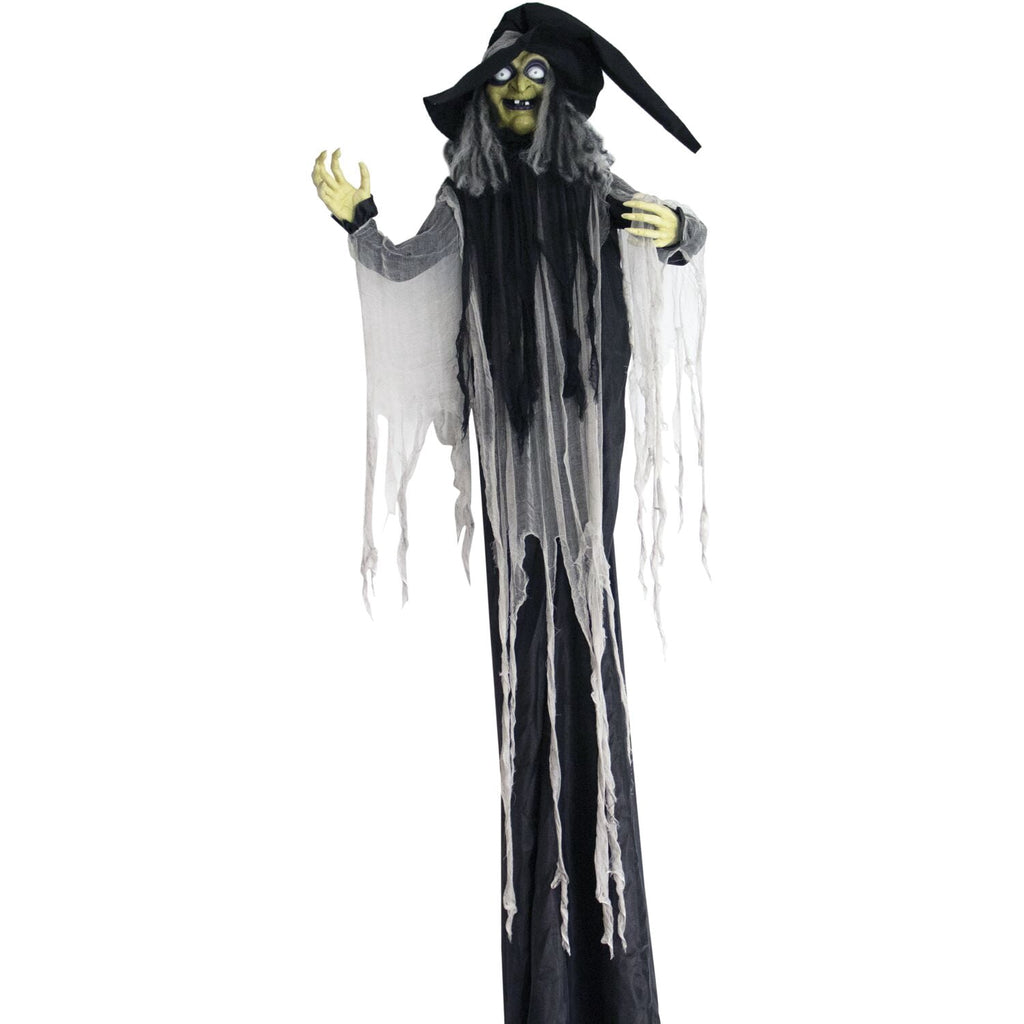 Haunted Hill Farm 6 ft Animatronic Talking Forest Witch with Movement and Lights for Scary Halloween Decoration, HHWITCH-44FLSA