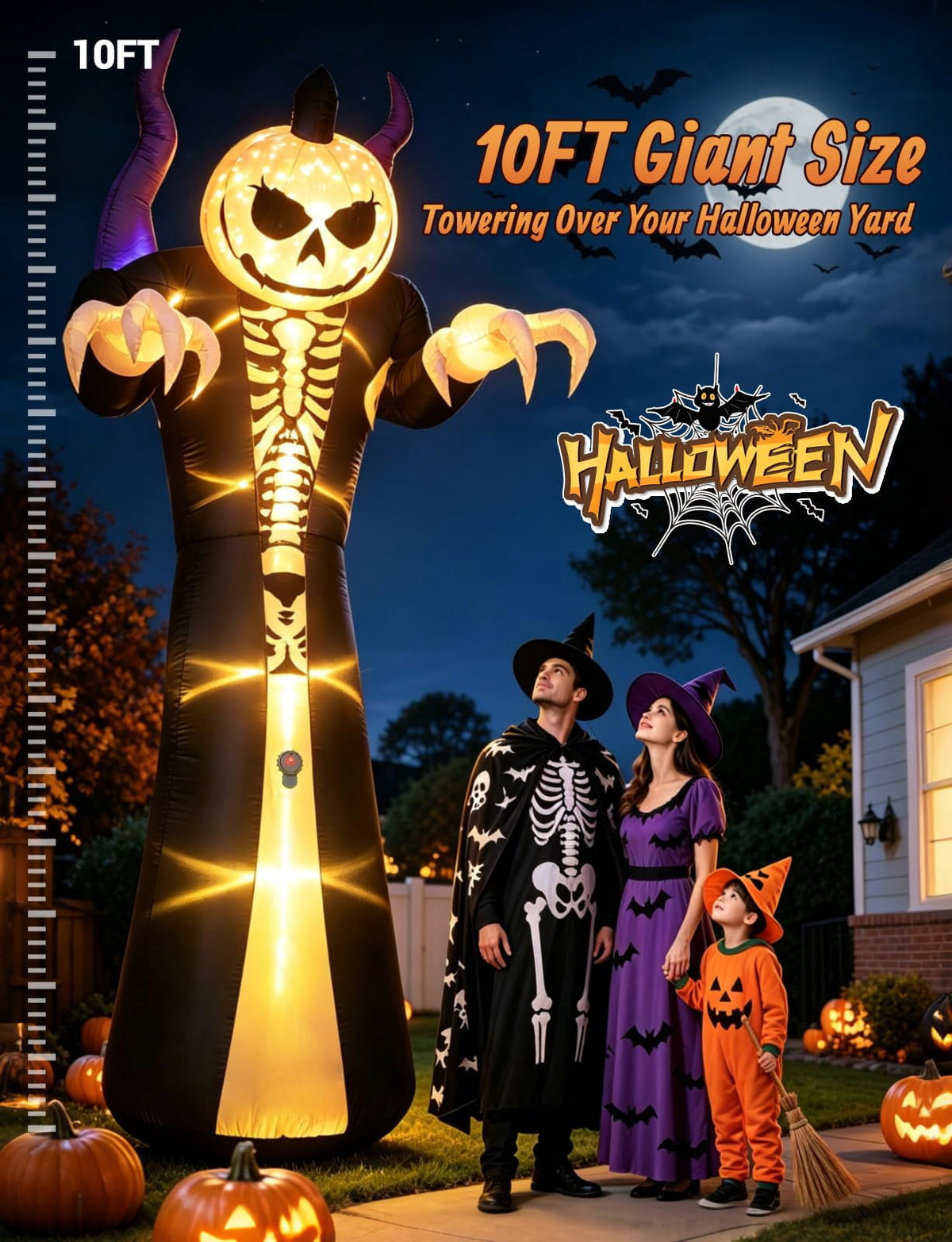 Novtech 10 FT Grim Reaper Halloween Inflatables, Pumpkin Head, Motion Activated Scream, 8 RGB Light Modes, Blow Up Outdoor Yard Decorations for Trick or Treat, Lawn Garden Party & Scary Haunted House