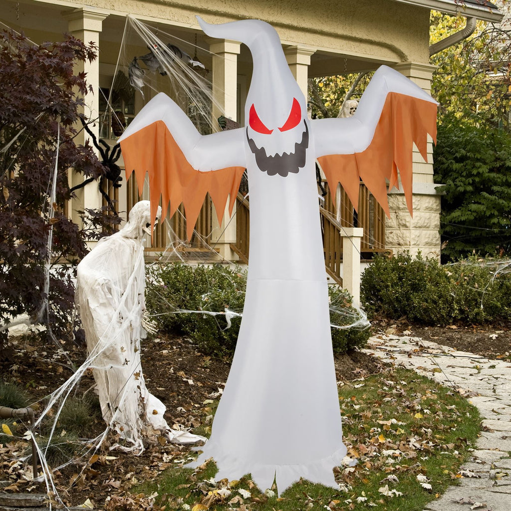 12FT Inflatable Scary Ghost with Flames and Flashing Red Eyes LED Lights for Halloween Yard Decor