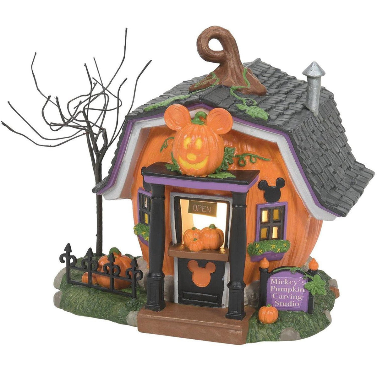 Department 56 Disney Village Pumpkintown Carving Studio Halloween Village Multicolor Figurine 5.5in H