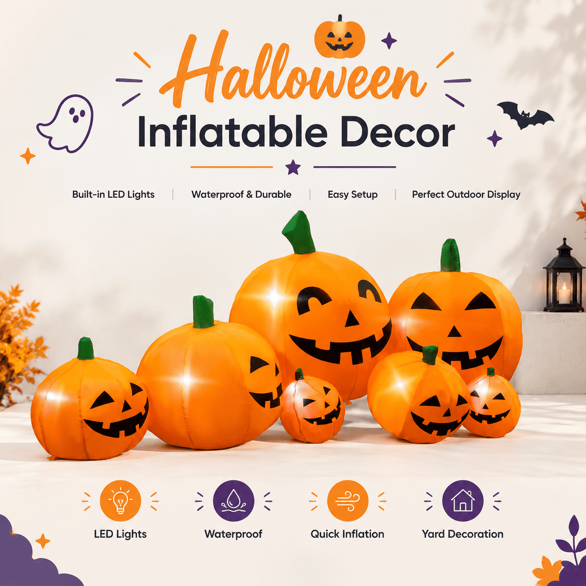 Halloween Inflatable Decoration with Built-in LED Lights for Yard Display