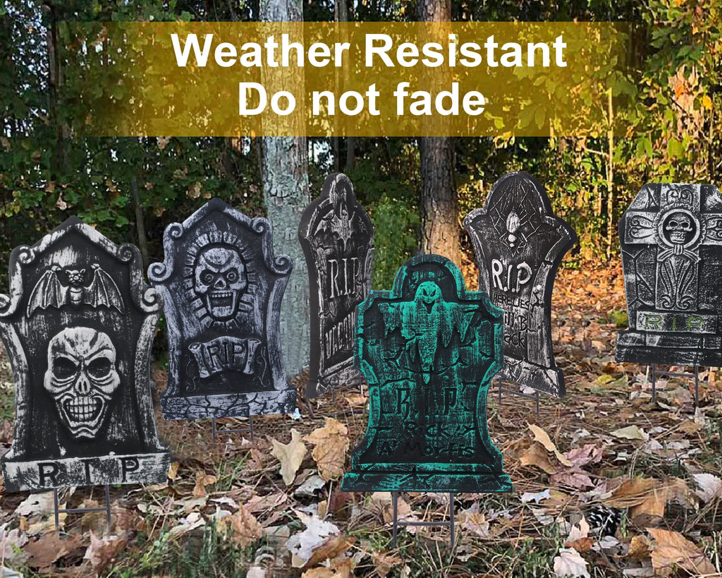Halloween Foam RIP Graveyard Tombstones, 7Pack(3 x L-Size + 4 x XL-Size) Foam Tombstone for Halloween Party Outdoor Decorations
