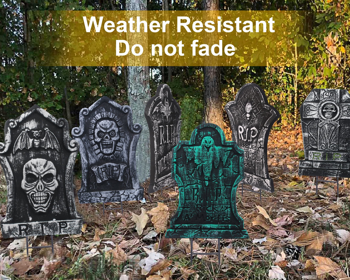 Halloween Foam RIP Graveyard Tombstones, 7Pack(3 x L-Size + 4 x XL-Size) Foam Tombstone for Halloween Party Outdoor Decorations