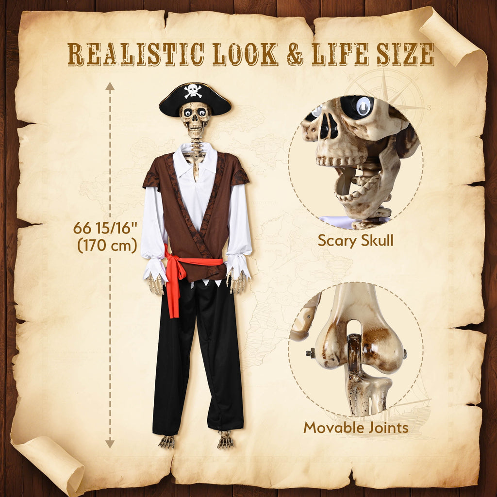 Yescom 5.6ft Halloween Pirate Captain Skeleton Life Size Human Bone Movable Joints Outdoor Decor 2026