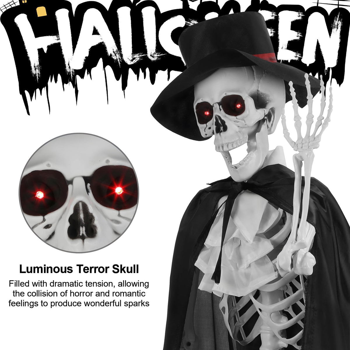 Thehsnt 65" Posable Skeleton Couple - Life Size Halloween Bride & Groom with Movable Joints