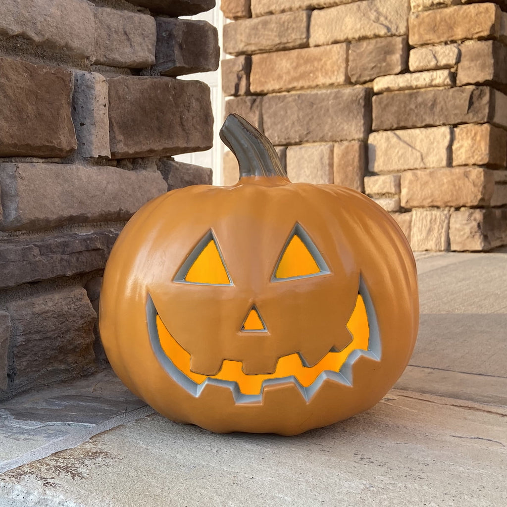 Gamexcel 10" + 14" Pre-Lit Jack O'Lanterns - Indoor/Outdoor Halloween Decorations for Party & Home, Lighted Pumpkin, 2 Pack, Orange