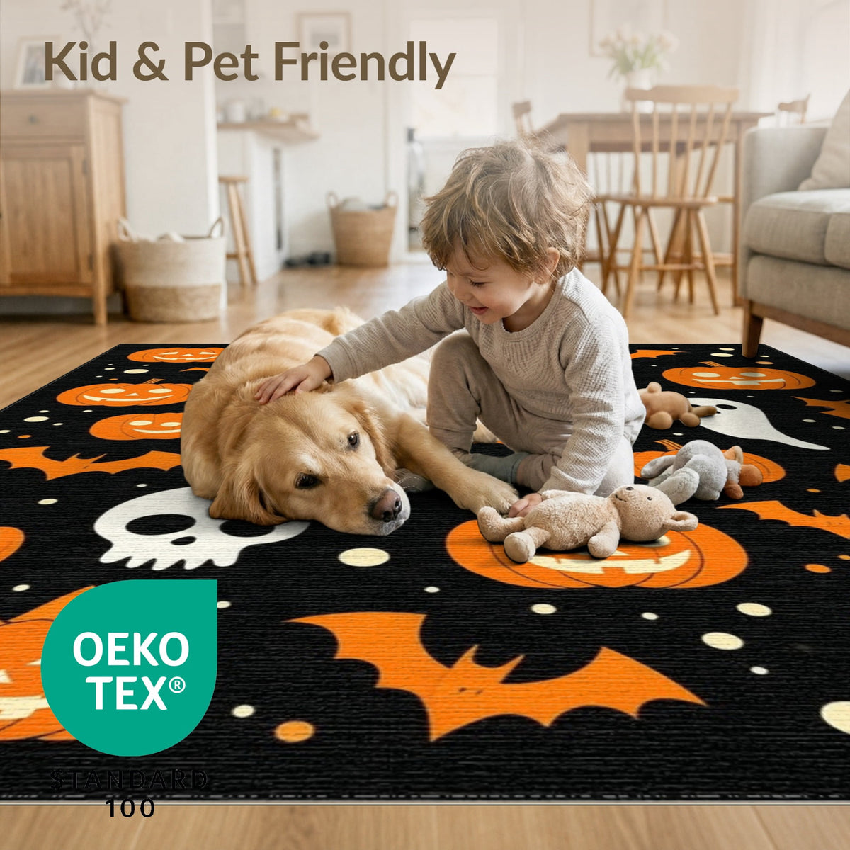 ODIKA Halloween Ghost Pumpkin Bat Skull Welcome Doormat Fiber Door for Dorm Room, Small Living Apartment, Stain Resistant Low Profile