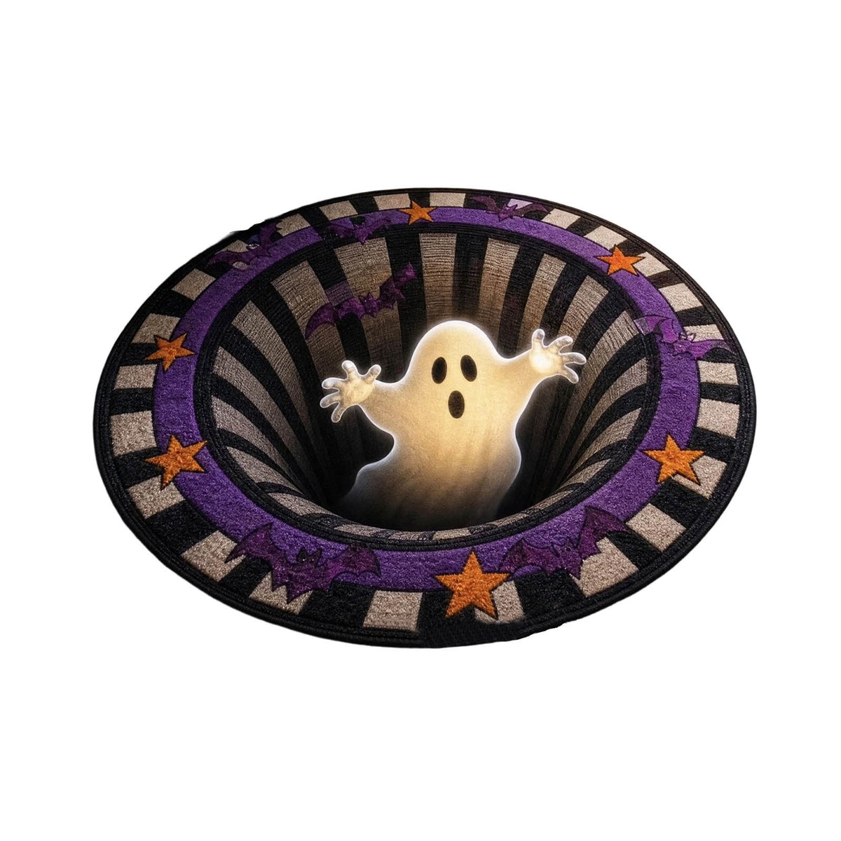 3D Visual Halloween Round Rug Non Soft Velvet Glowing Ghost Black Hole Floor Mat for Living Room Bedroom Entryway(White Purple-140cm)