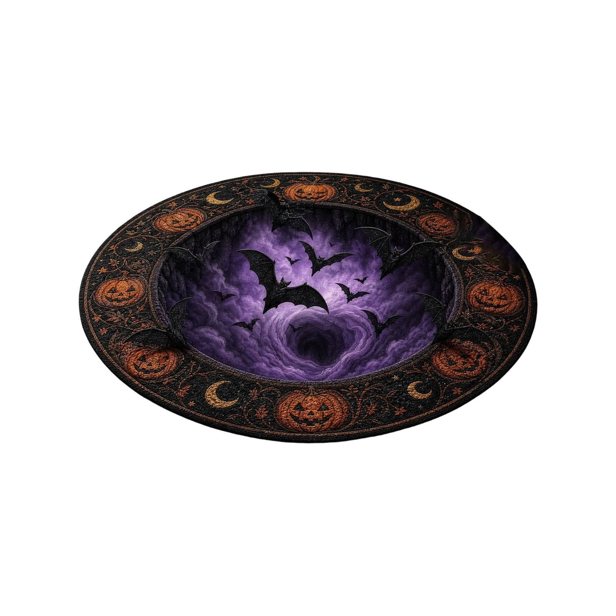 3D Visual Halloween Round Rug Non Soft Velvet Glowing Ghost Black Hole Floor Mat for Living Room Bedroom Entryway(White Purple-140cm)