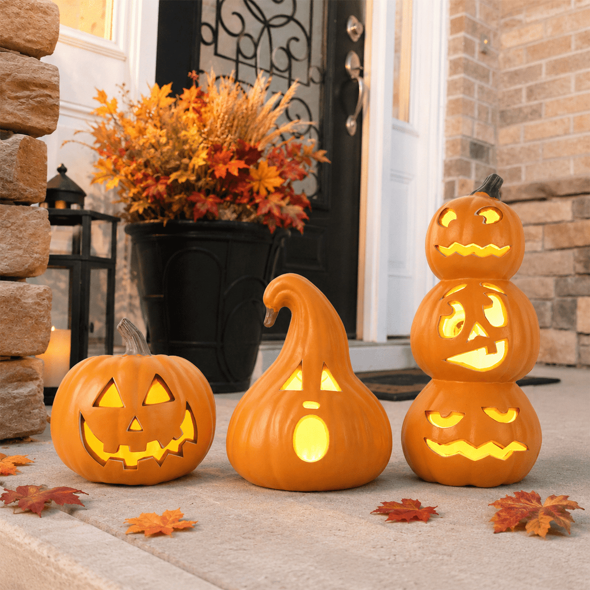 Gamexcel 21" Jack O Lantern Halloween Plastic Pumpkin Lights with Pre-lit LED Bulbs - Indoor/Outdoor Smile Face Decoration
