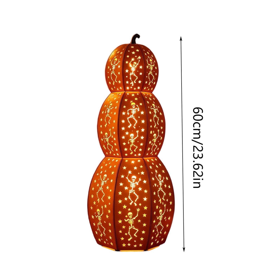 Stacked Orange Pumpkins With Skull Cuts, Light Up Halloween Decor With Dancing Skeleton, Indoor Outdoor Yard & Porch Party Ornament