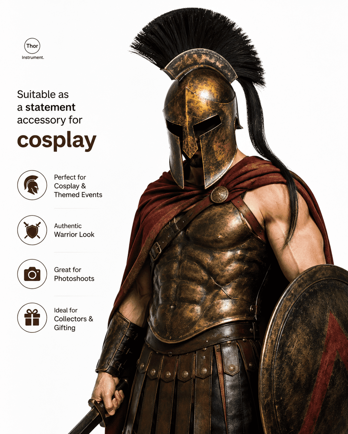 THOR INSTRUMENTS 300 Armor King Leonidas Spartan Helmet Replica With Stand Free Halloween Costume Rustic Vintage Home Decor Gifts