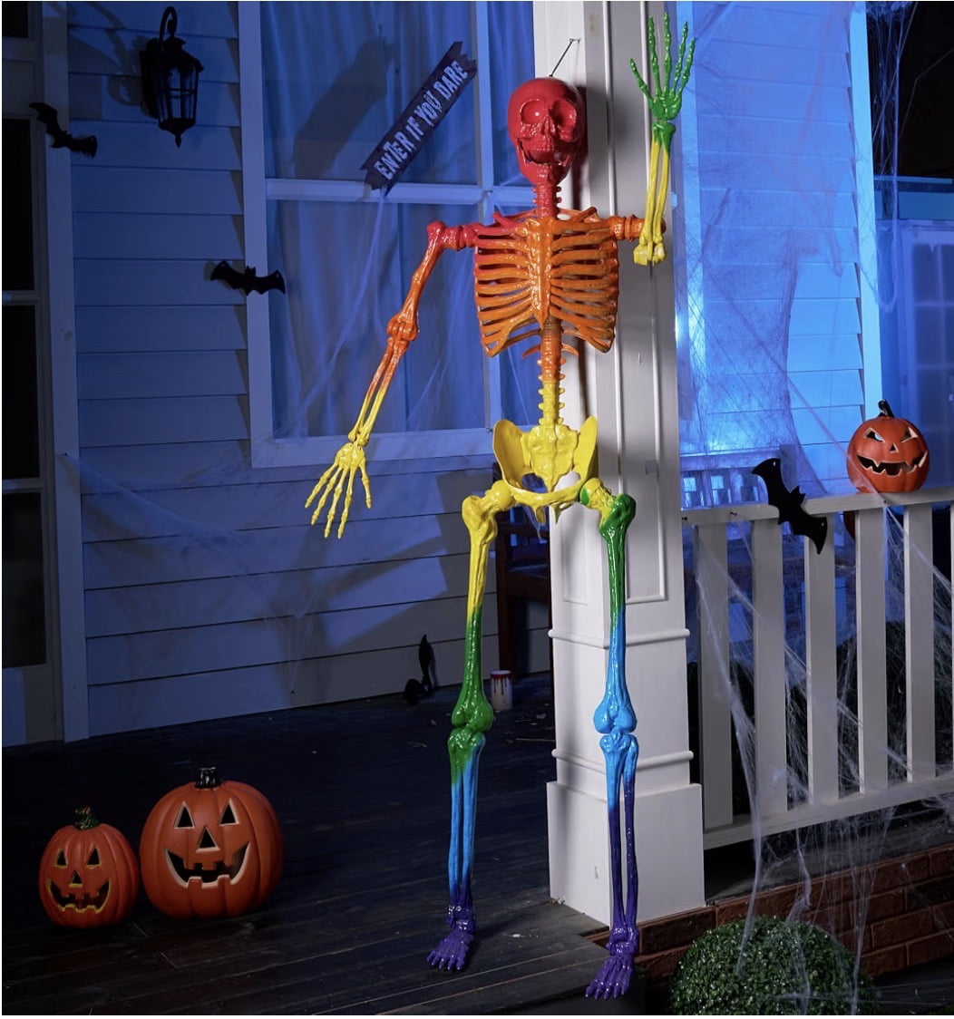 5.6 ft Halloween Posable Life Size Rainbow Skeleton
