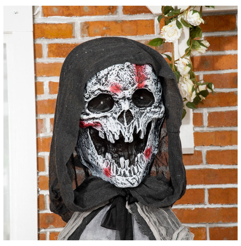 Halloween Witch Decoration Animated Prop - 74" Skeleton with Light Up Eyes & Howling Sound - Indoor/Outdoor Spooky Decor for Yard, Parties