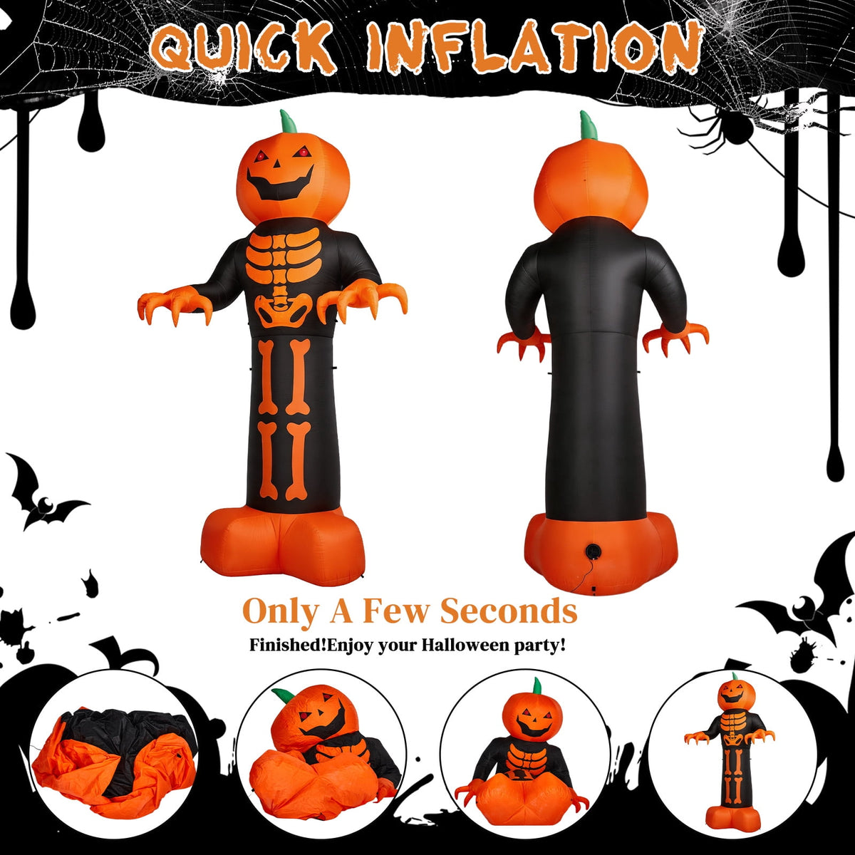 12ft Giant Halloween Inflatable Grim Reaper with Skeleton Ribs and Pumpkin 115 LED Lights