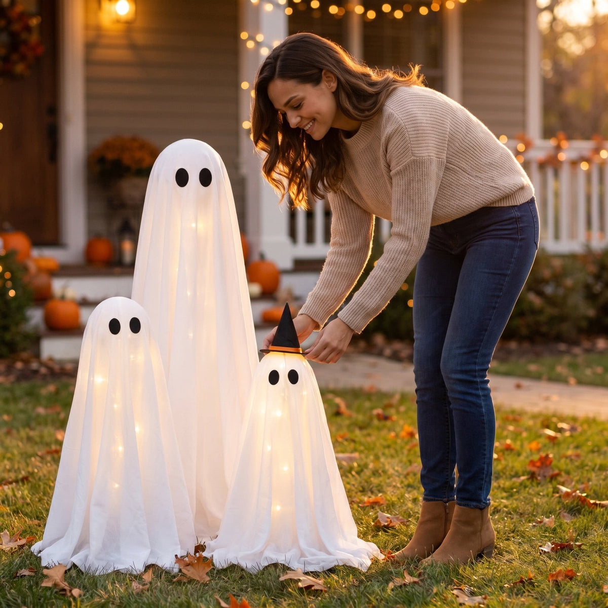 Halloween Decorations 3PC Light Up Ghost Spooky Ghost Decor with Remote for Porch Home Indoor Outdoor Garden Yard Lawn Party Decor
