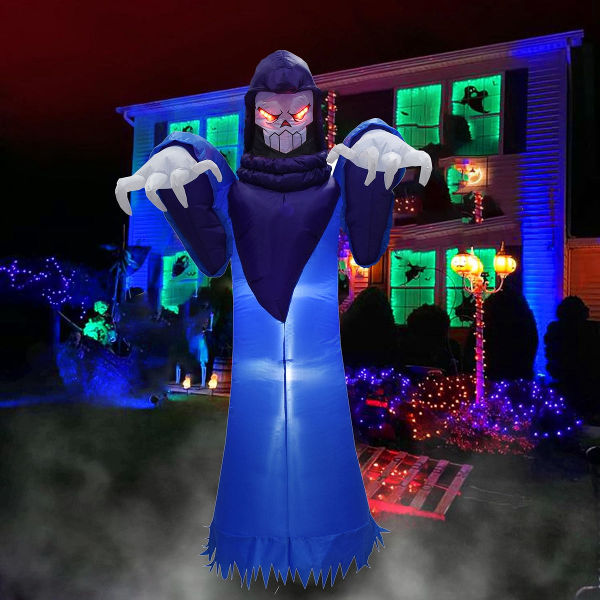 KINQUINN 7.55 Ft Giant Halloween Inflatable Decorations Outdoor Blow Up Grim Reaper Ghost LED Lights Stakes Tethers Yard Garden Lawn Home Party Holiday Outside Decor