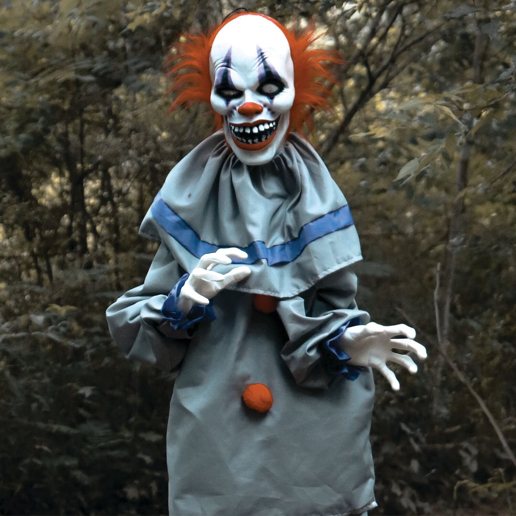 Haunted Hill Farm Animatronic 4.6-Ft. Swinging Clown with Lights and Sound, Indoor or Covered Outdoor Halloween Decoration