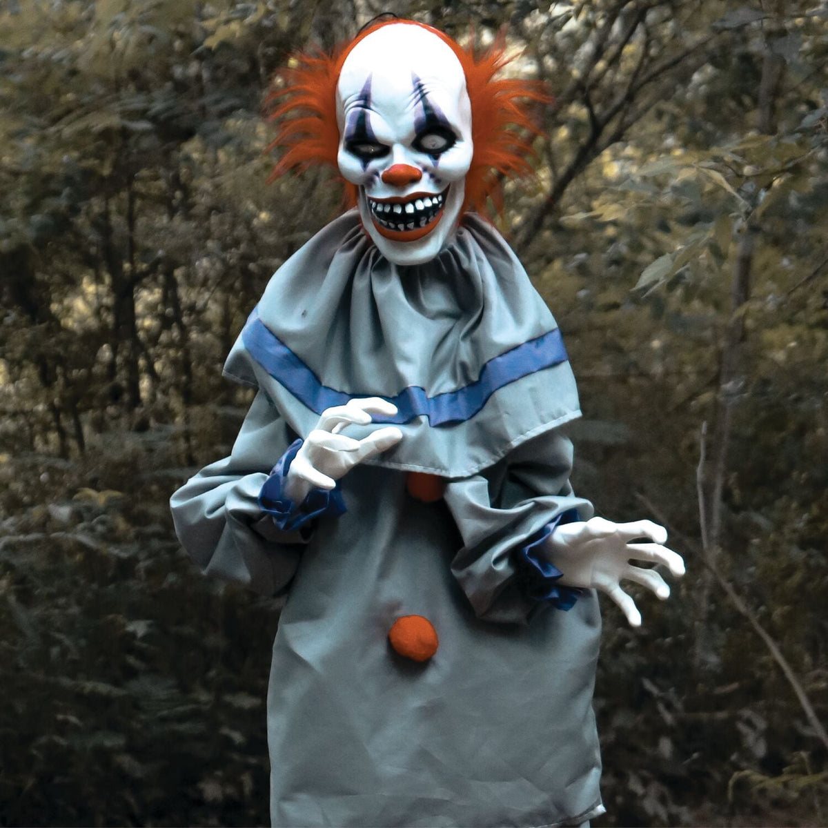 Haunted Hill Farm Animatronic 4.6-Ft. Swinging Clown with Lights and Sound, Indoor or Covered Outdoor Halloween Decoration