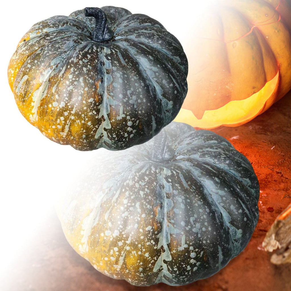 13.7" Halloween Foam Pumpkin Decorations, 2 Pack Artificial Pumpkins for Table Mantel Shelf Display, Fall Autumn Home Decor for Thanksgiving Party (Green)