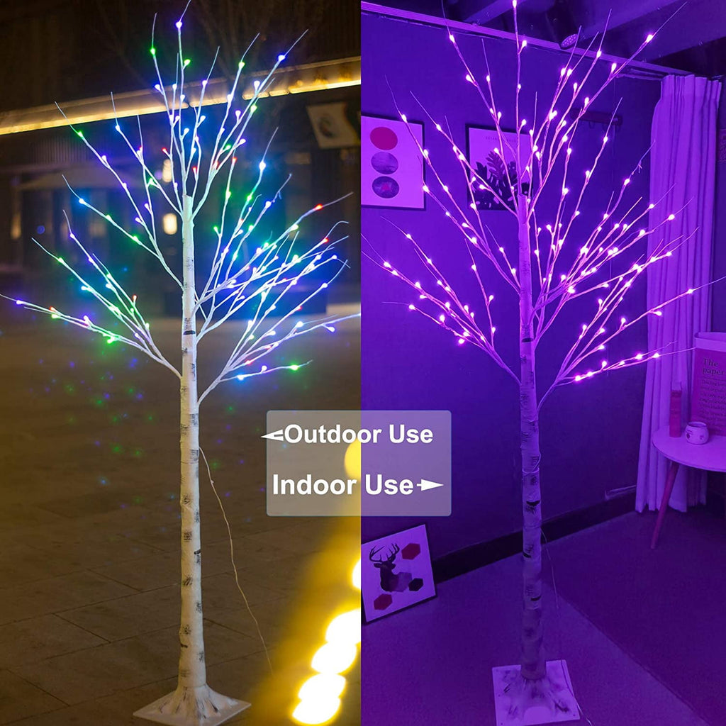 6FT Lighted Birch Tree for Halloween Decorations, 35 Colors Birch Tree with 120 LED Lights Color Changing, White Trees with Multicolor Lights Remote Timer for Home Holiday Party Indoor Outdoor
