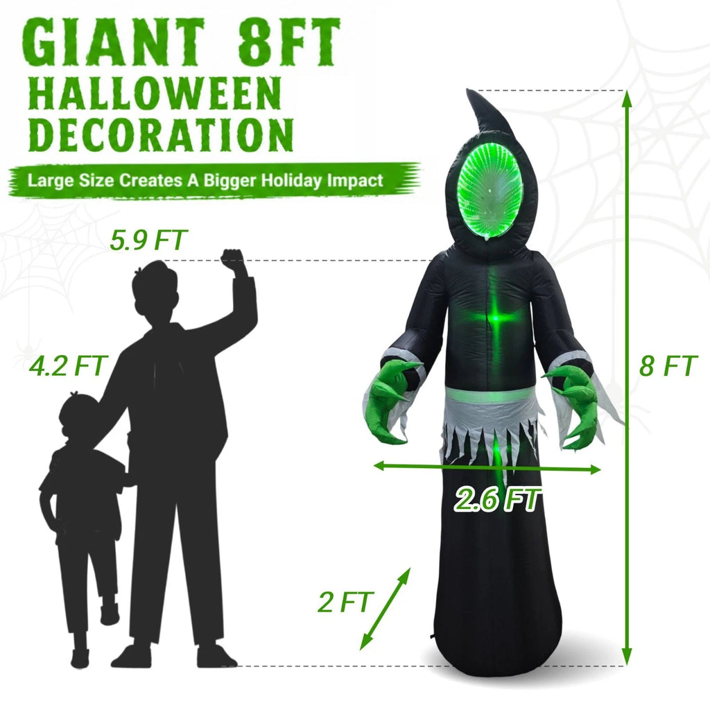 8FT Halloween Inflatable with Green Face,3D Infinity Depth LED Light and Auto Changing Models, Spooky Outdoor Halloween Decoration for Yard and Party