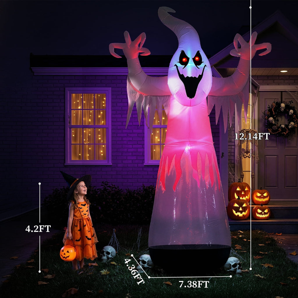 Ktaxon 12' Halloween Inflatables Ghost Outdoor Halloween Decoration,Color Change,Built-In LED