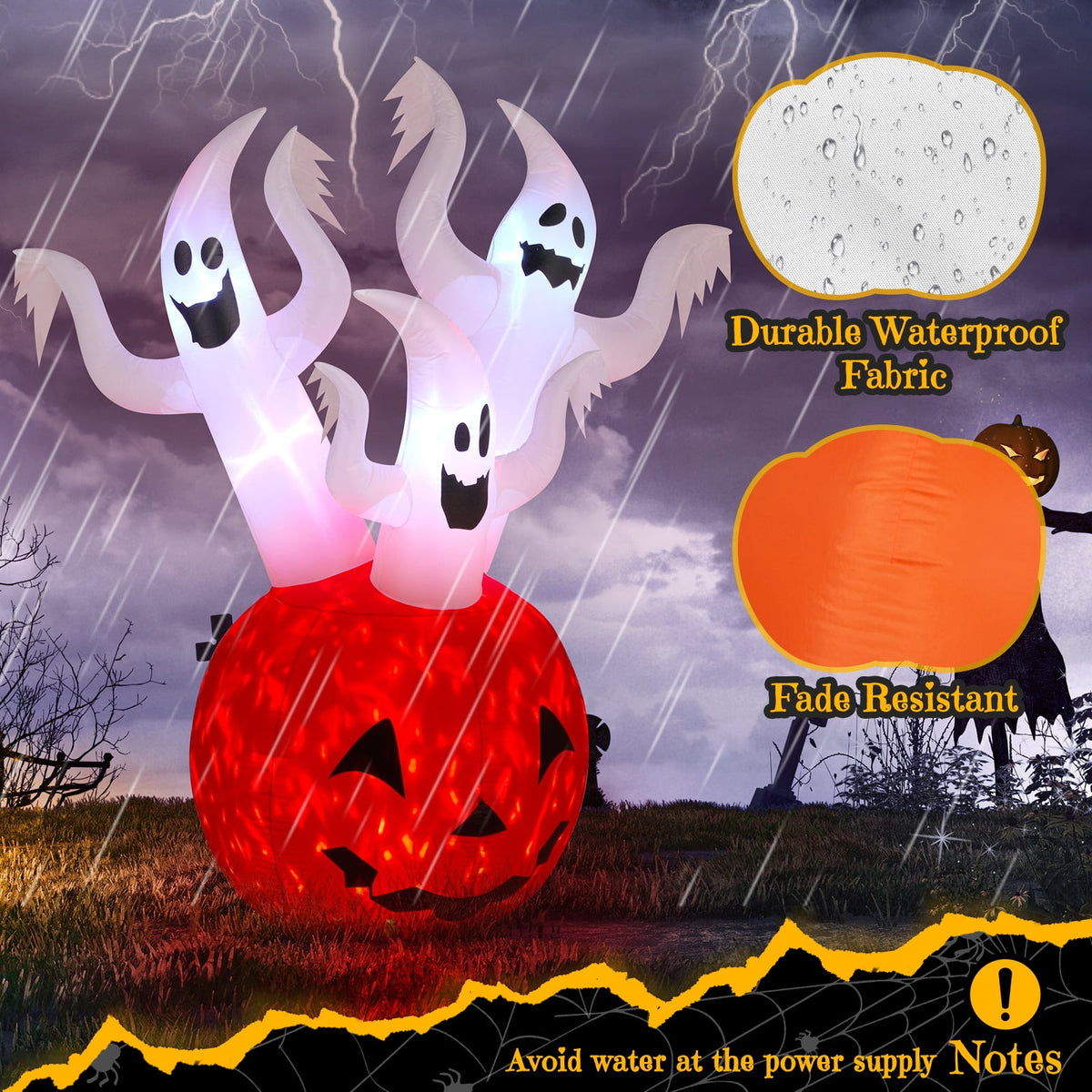 5.9ft Halloween Inflatable Pumpkin Ghost with LED Lights Scary Blow Up Yard Decor 1 Pack Set
