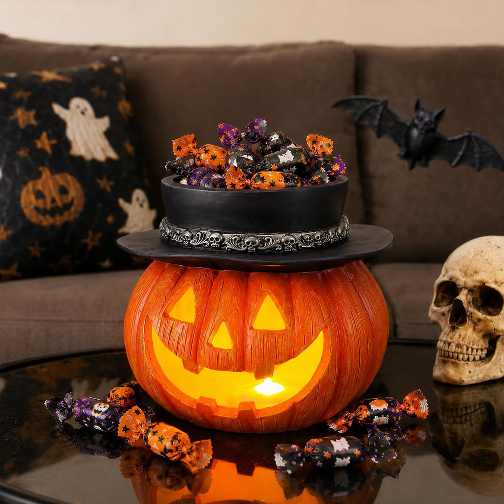 Halloween Ghost Statue with LED Glowing Eyes, Resin Ghost Figurine Tabletop Decor for Indoor Home, Mantel, Shelf, Entryway and Halloween Party Display