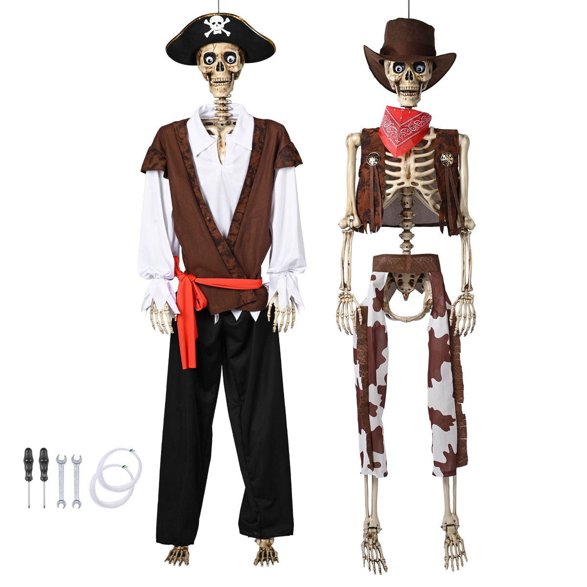 Yescom Halloween 5.6ft Life Size Skeleton Cowboy Detailed Costume Outdoor Indoor Haunted House Props Decor 2026