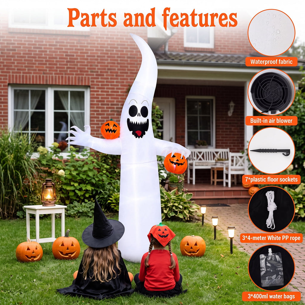 VETPW 10FT Large Halloween Inflatable Archway Decoration, Halloween Blow Up Lighted Archway with Ghost & Black Cat & Cornucopia, Trick & Treat Yard Garden Patio Lawn Outside Decor