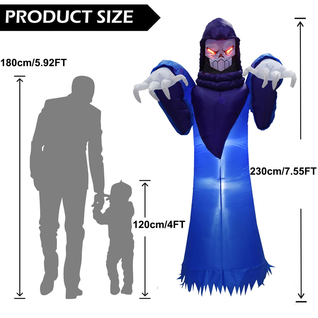 KINQUINN 7.55 Ft Giant Halloween Inflatable Decorations Outdoor Blow Up Grim Reaper Ghost LED Lights Stakes Tethers Yard Garden Lawn Home Party Holiday Outside Decor