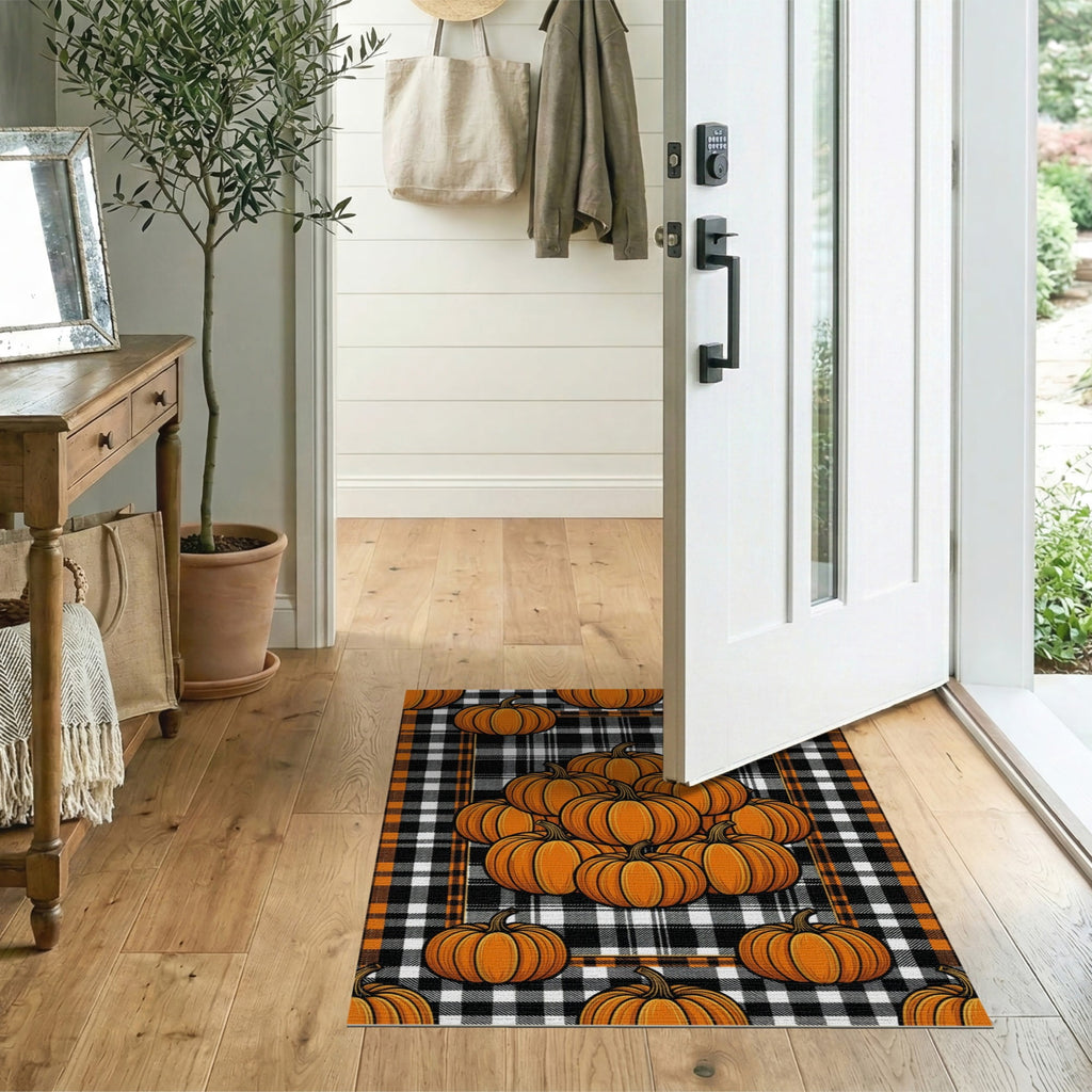 ODIKA Halloween Spooky Pumpkin Phantom Striped Entrance Door Doormat for Playroom, Bedroom, Reading Nook, Pet Friendly & Kids Safe Play