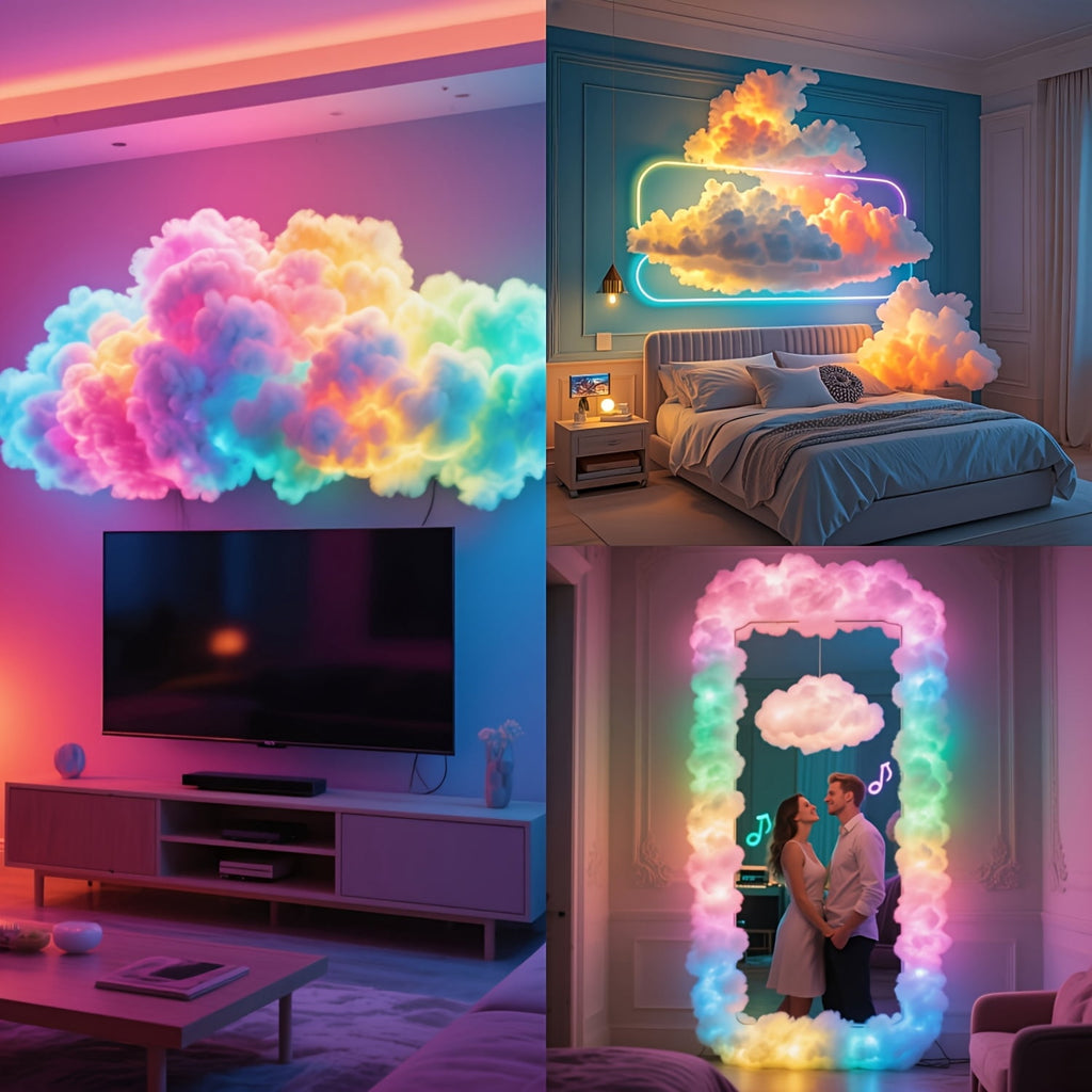 DIY 3D Thunder Cloud Lamp, Sound‑Activated Music Sync RGB Smart Light, USB‑Powered Lightning Effect Decor Light for Home, Party, Christmas, Halloween & Diwali Festival