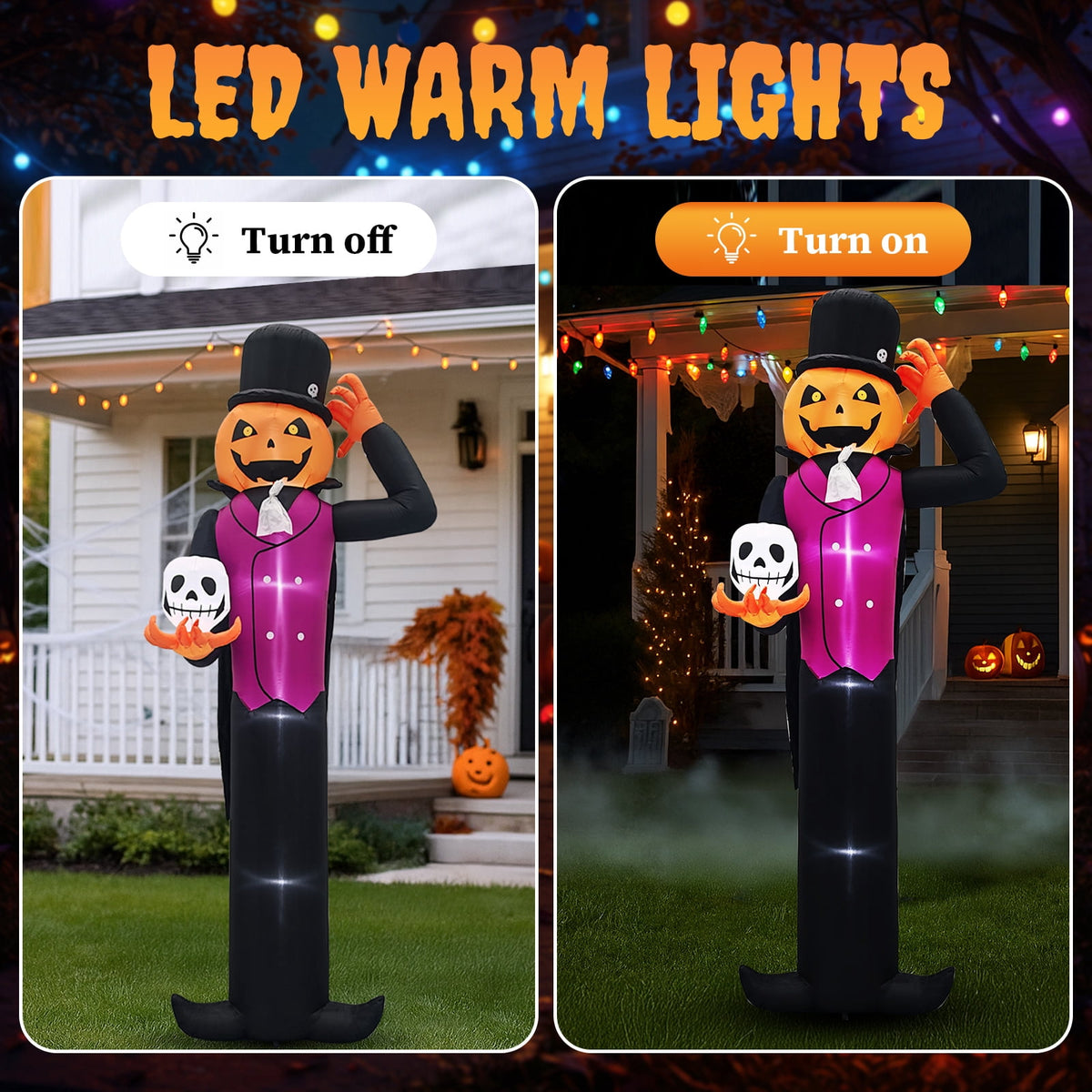 UBesGoo 12' Halloween Inflatable Blow Up Decorations, Pumpkin Man Holding Skull Built-in LEDs for Holiday Party
