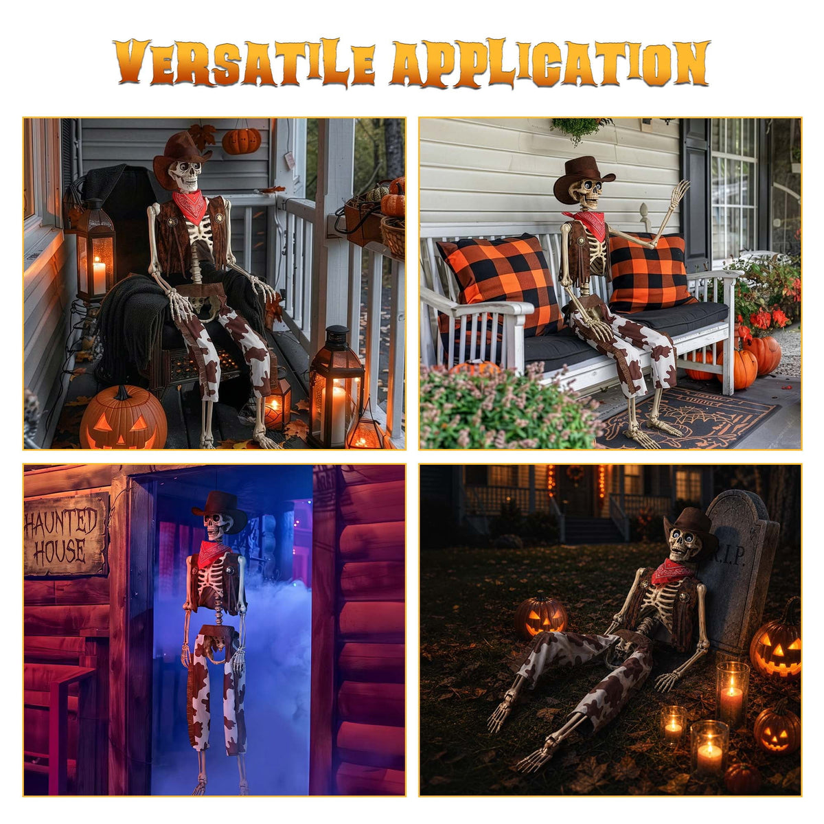 Yescom Halloween 5.6ft Life Size Skeleton Cowboy Detailed Costume Outdoor Indoor Haunted House Props Decor 2026