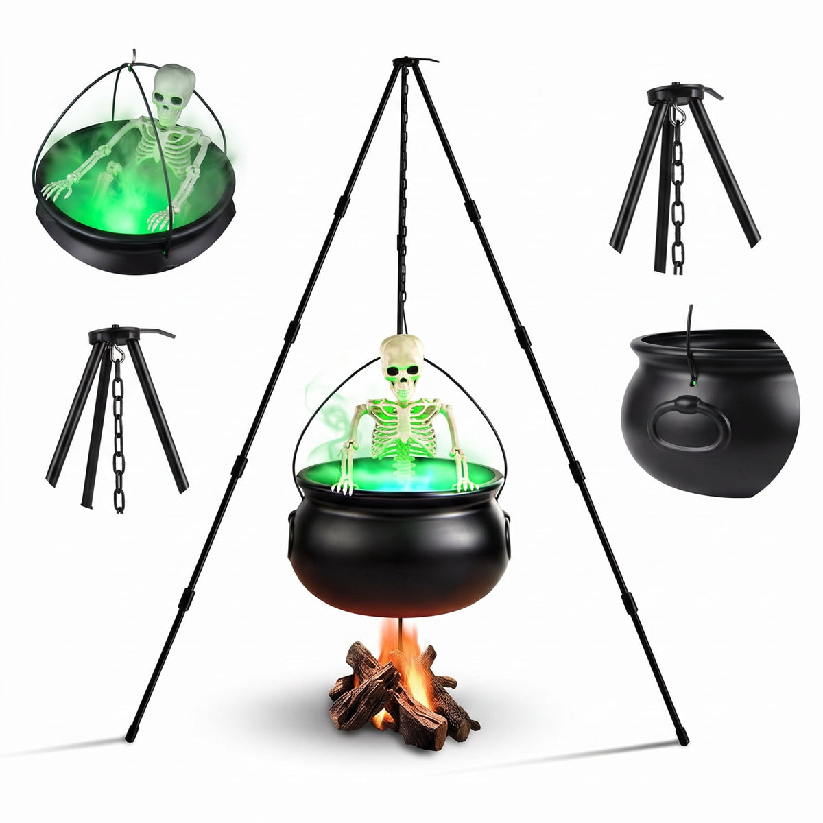 Halloween Decorations Outdoor Tripod Witch Cauldron Set with Skeleton for Lawn Yard Party