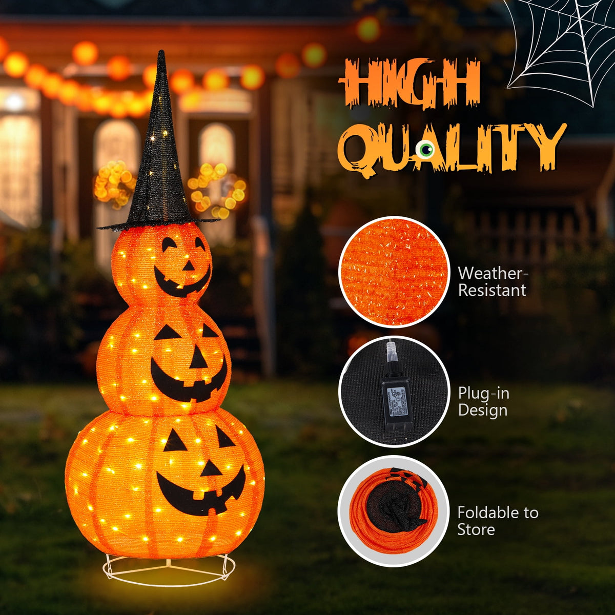 Yescom 5ft Halloween Pumpkins,Stacked Foldable,Jack O Lantern,LED Lights Party Outdoor Decorations 2026