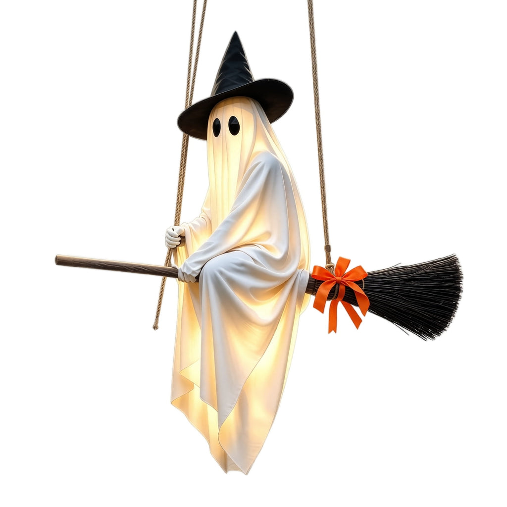 Halloween Decorations Outdoor, 4.5 FT Large Hanging Swing Ghost Halloween Decor with String Lights, Spooky Cute Ghosts Halloween Party Decorations for Front Porch Yard Tree