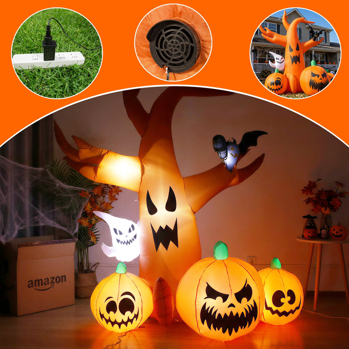 MAGOTAN 6 FT Halloween Inflatable Pumpkin Halloween Inflatable Pumpkins and Cat Outdoor Yard Decoration Build-in 7 LED White Lights