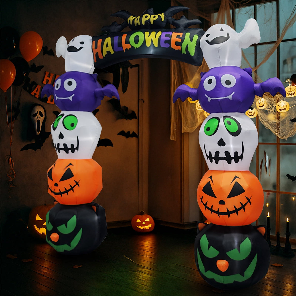 8.2 ft Lighted Halloween Inflatable Pumpkin Archway with Ghost Outdoor Yard Decor 1 Pack