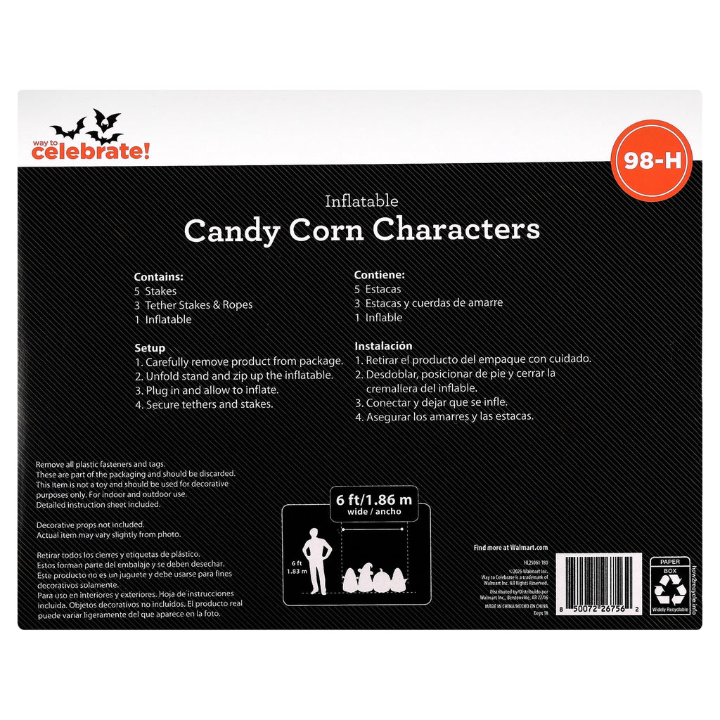 Candy Corn Characters Airblown Yard Inflatable, Multicolor, 6', Halloween by Way To Celebrate