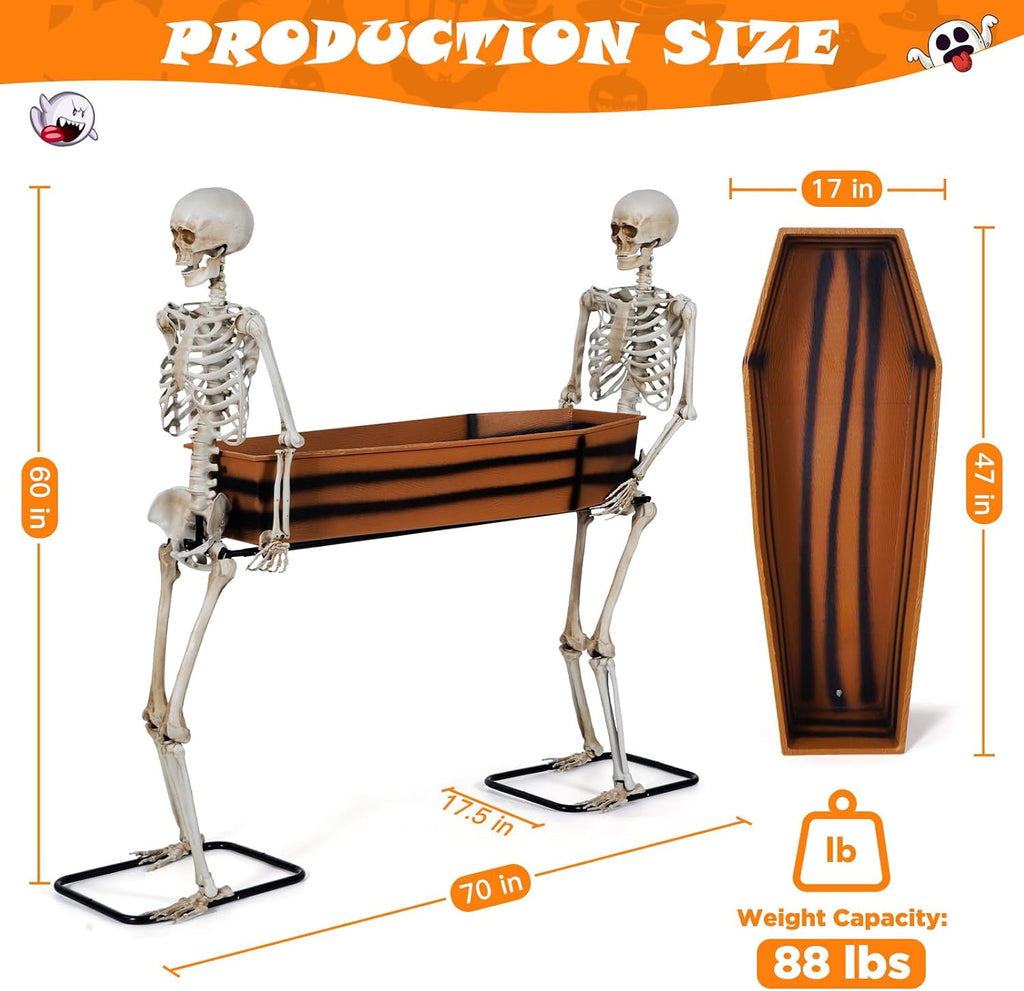 Areker Halloween Skeleton Decorations Outdoor,5 Ft Life‑Size 2 Poseable Skeletons Carrying Coffin Cooler,Halloween Decor for Yard, Haunted House, Bar, Indoor & Outdoor Display