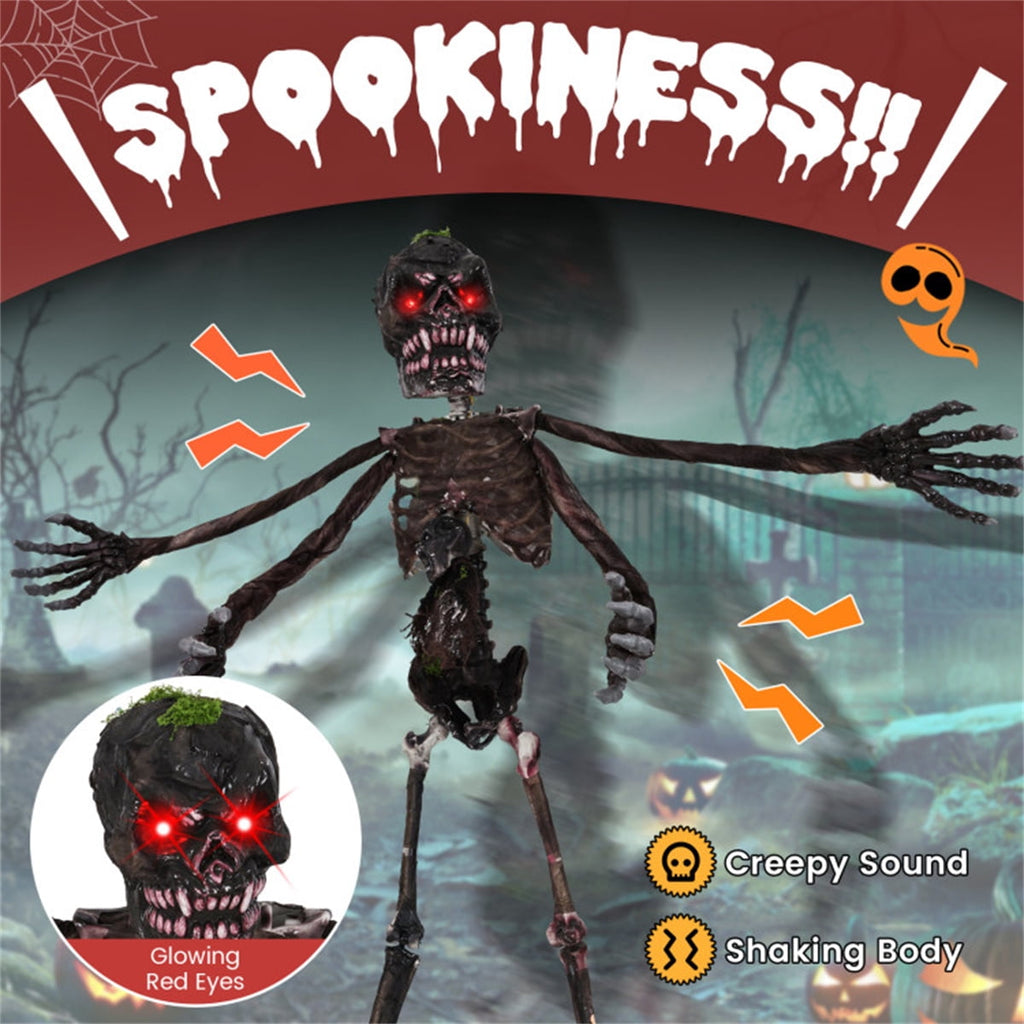 Animated 6ft Halloween Skeleton with Spooky Sounds and Red Eyes Hanging Prop for Yard Decor