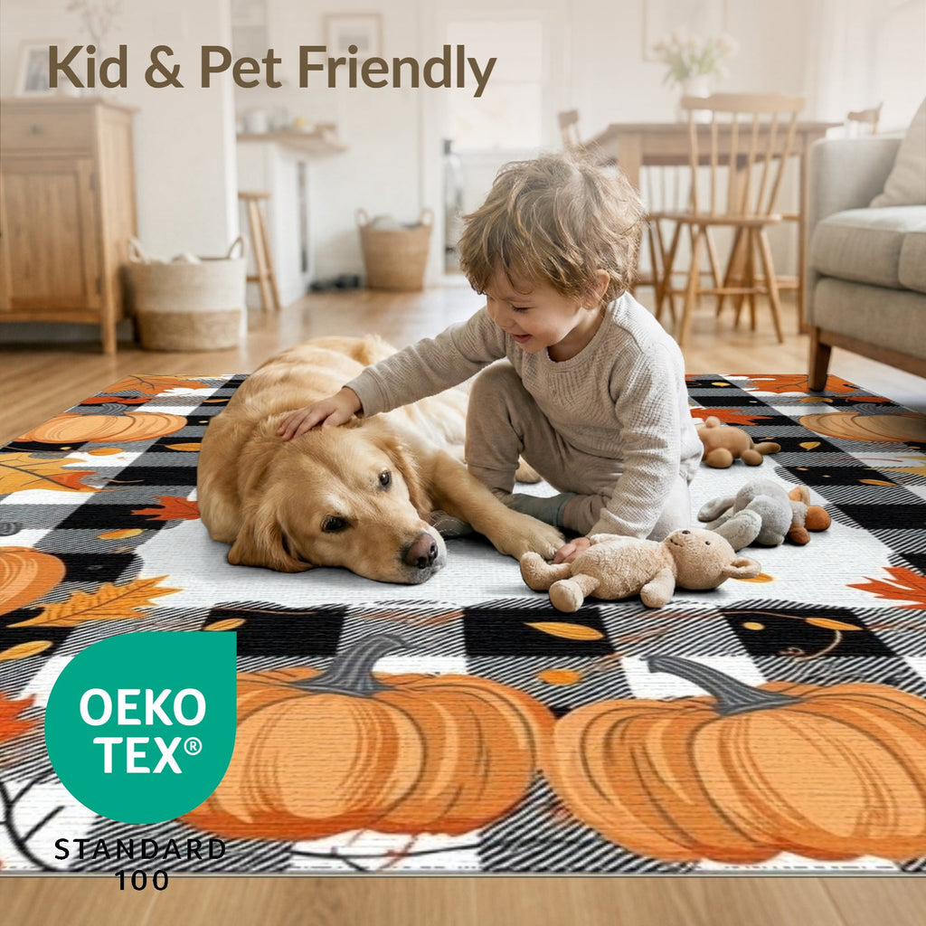 ODIKA Halloween Striped Pumpkin Ghost Farmhouse Welcome Fallc Door Pet Friendly & Kids Safe Play for Playroom, Bedroom, Reading Nook
