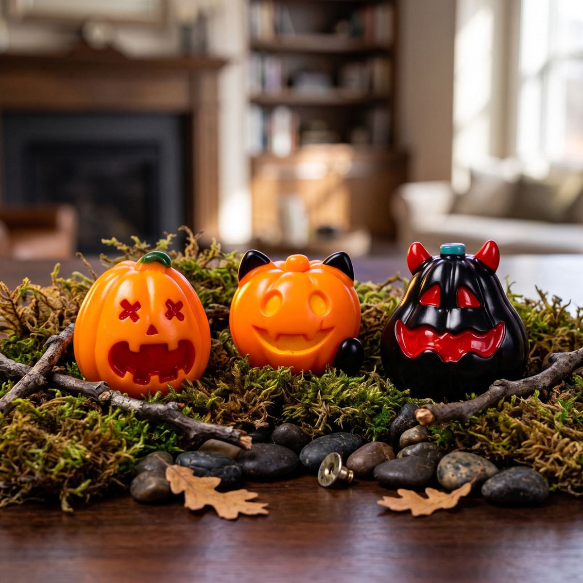 Gradient Skeleton Hand Heart Pumpkin, Resin Pink Purple Artistic Color Unique Halloween Art Display for Living Room Desktop_Pink