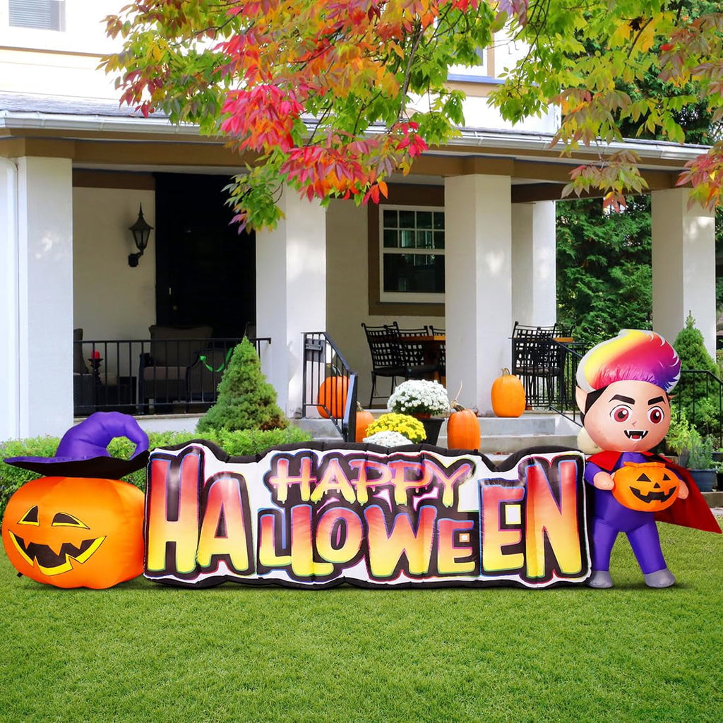 GOOSH Halloween Inflatables 11.5 FT Long Vampire With Pumpkin, Outdoor Halloween Inflatables Halloween Blow Ups with LED Lights, Funny Halloween Decorations Inflatables for Halloween Holiday Party