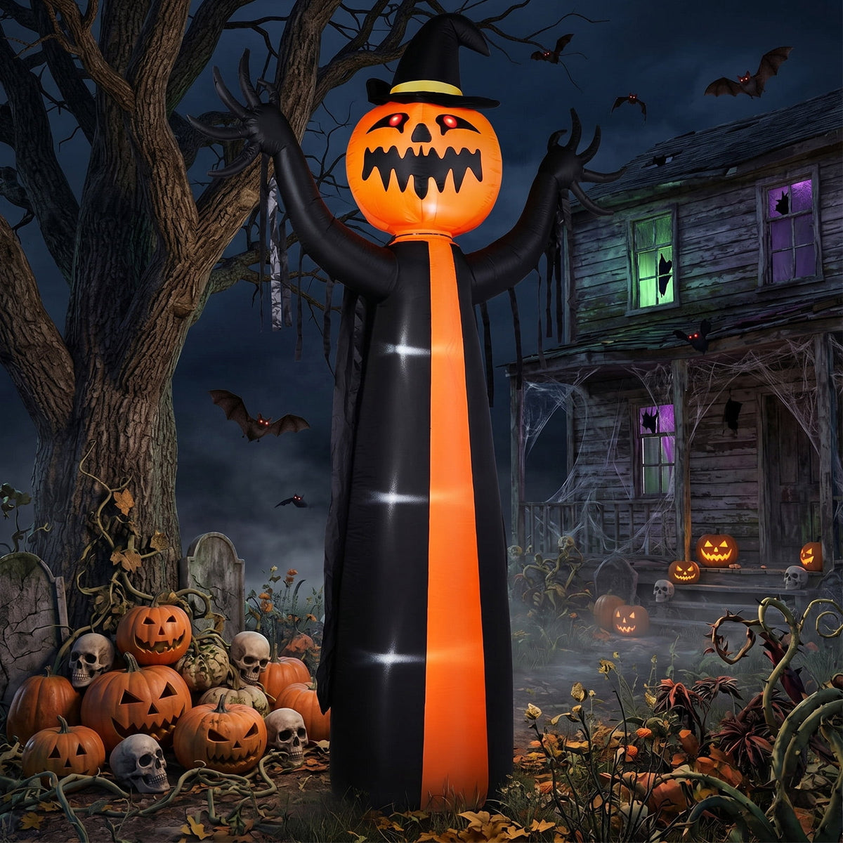10ft Halloween Inflatable Pumpkin Ghost with Rotatable Head and 6 LED Lights